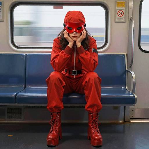 Enigmatic Spy in Red on Train