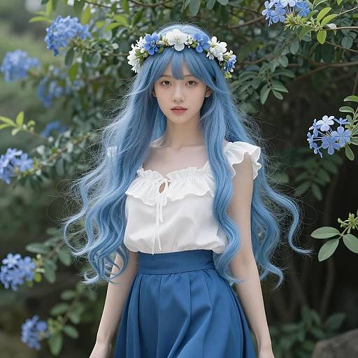 Ethereal Woman with Blue Hair Portrait