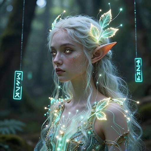 Ethereal Elf in Neon Circuit Forest
