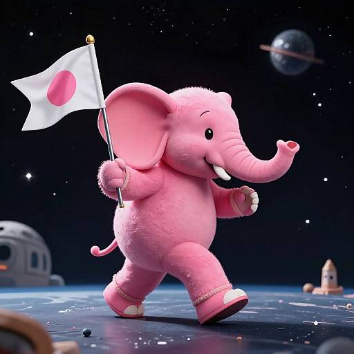 Surreal Pink Elephant in Space