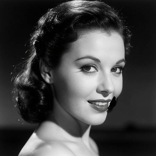 Black-and-white photograph of a smiling woman with dark, wavy hair, illuminated from the left, showing soft light and shadow contrasts.