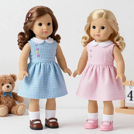 Two American Girl Dolls in Gingham Dresses