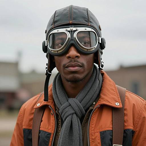 Young Man in Vintage Aviator Outfit