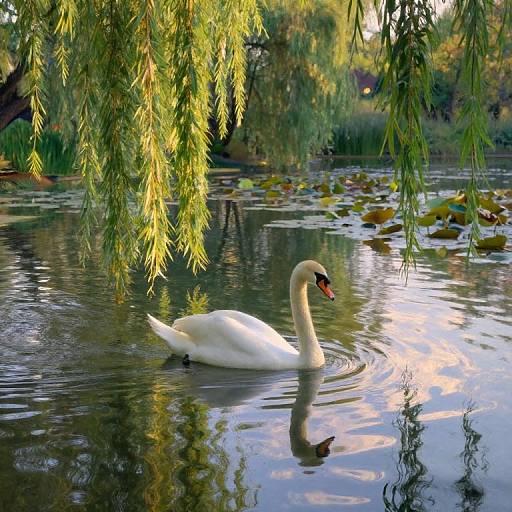 Impressionist Water Lily Pond with Swan