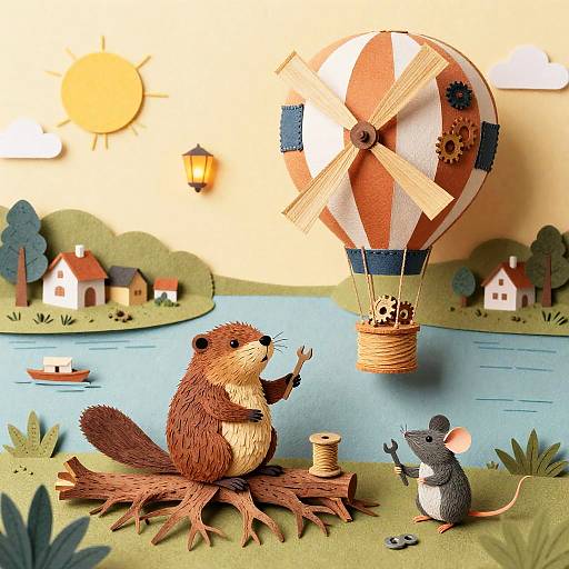 Whimsical Beaver's Wind Balloon Invention