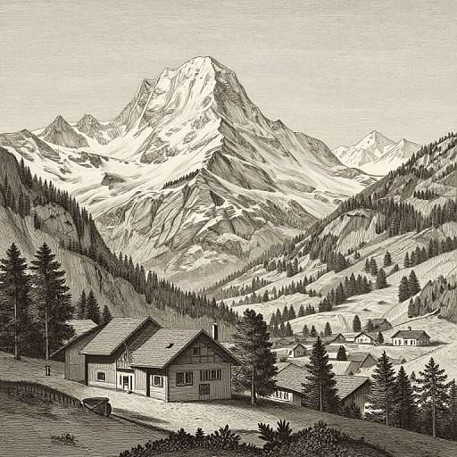 Berne and Bernese Alps Engraving