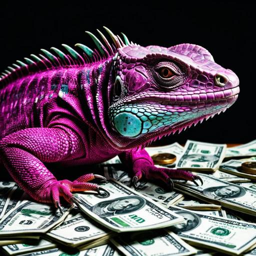 Magenta Iguana Counting Money