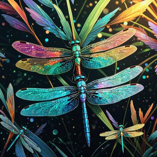 Colorful Iridescent Dragonflies Digital Art