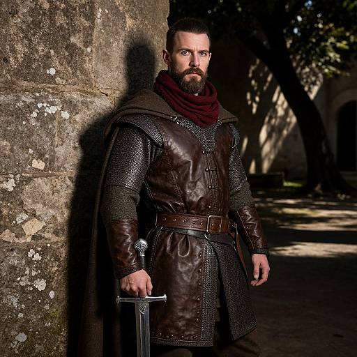 Medieval Warrior in Ancient Courtyard