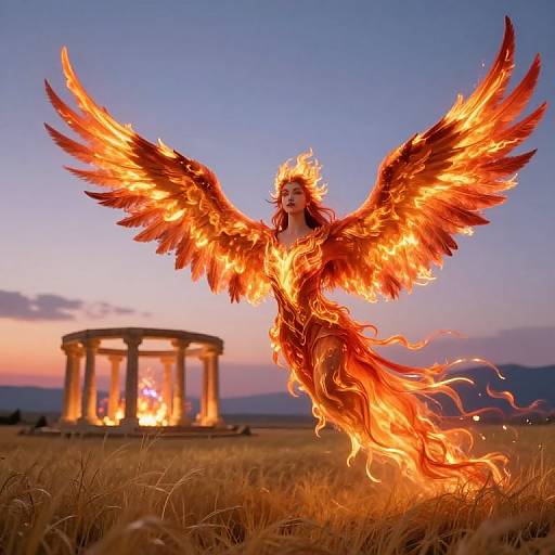 Serene Phoenix Goddess Above Meadow