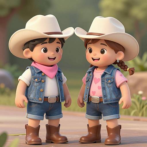 Charming Cowboys: Smiling Toddlers Illustration