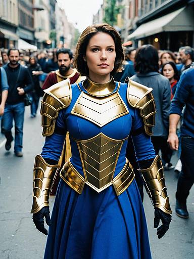 Woman in Blue Dress and Armor