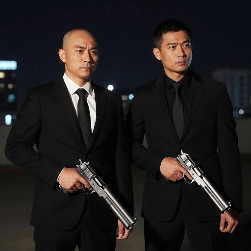 Serious Men in Suits at Night