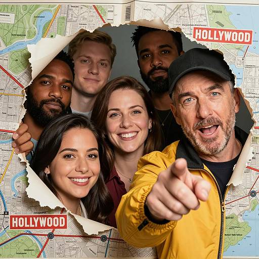 Diverse Faces Emerging from Hollywood Map