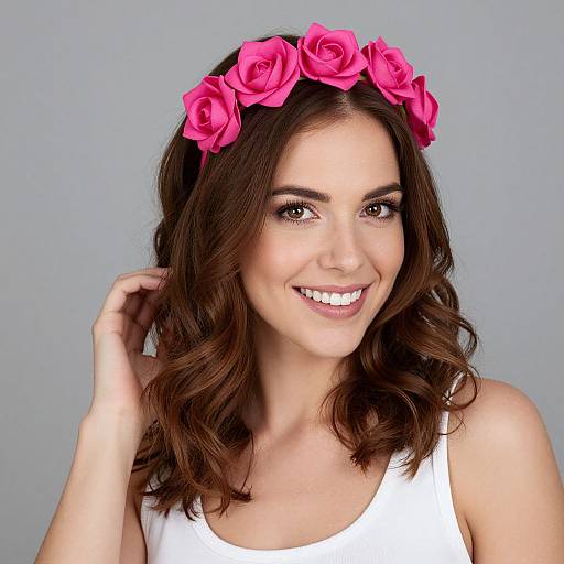 Smiling Woman with Pink Floral Headband
