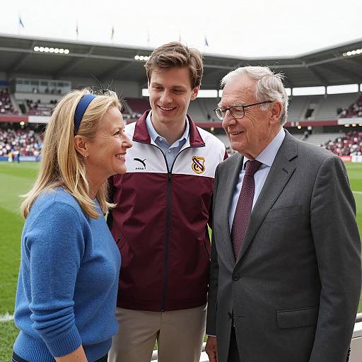 Three People Smiling at Stadium