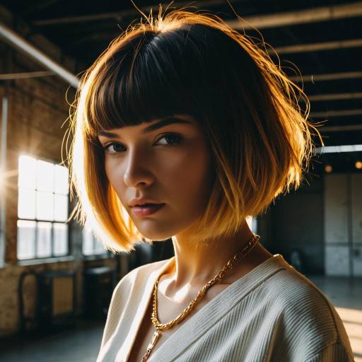 Fashion Model with Razored Bob Hairstyle in Industrial Loft Fashion Model with Razored Bob Hairstyle in Industrial Loft