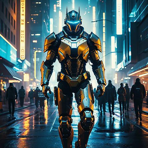 Futuristic Cyborg Knight in Cyberpunk City