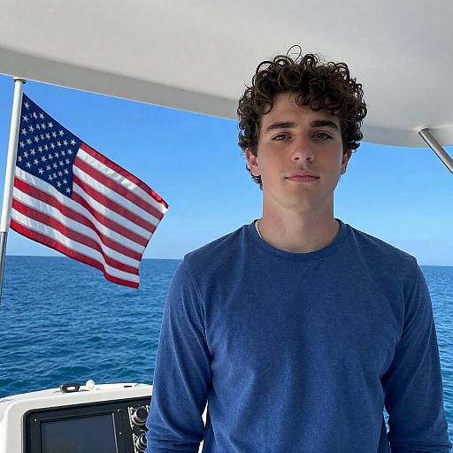 Young Man on Boat with Ocean View
