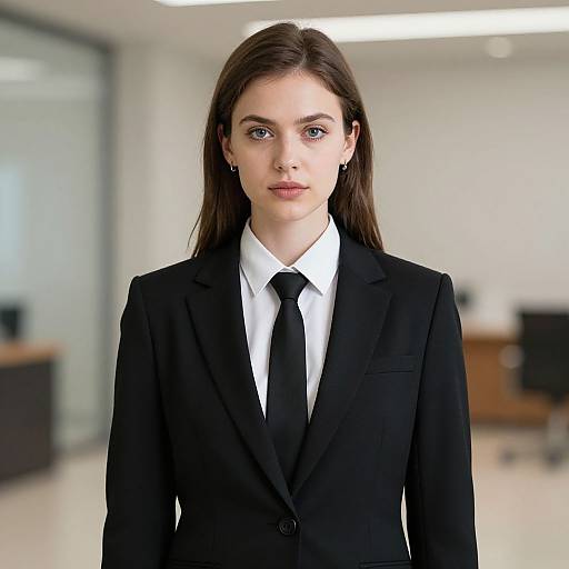 Realistic Woman in Black Office Suit