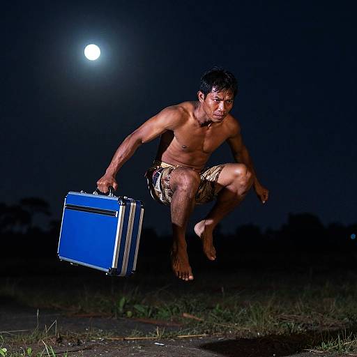 Fierce Papuan Brother in Night Moonlight