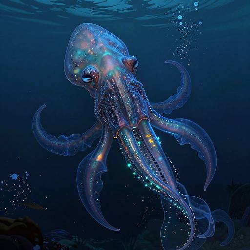Neo-Noir Bioluminescent Kraken Scene