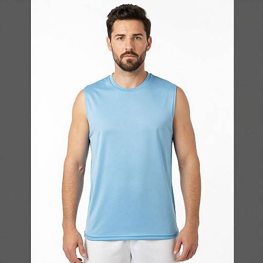 Portrait of Athletic Man in Blue Shirt