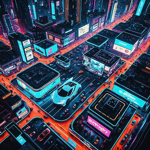 Neon Cyberpunk Metropolis Aerial View