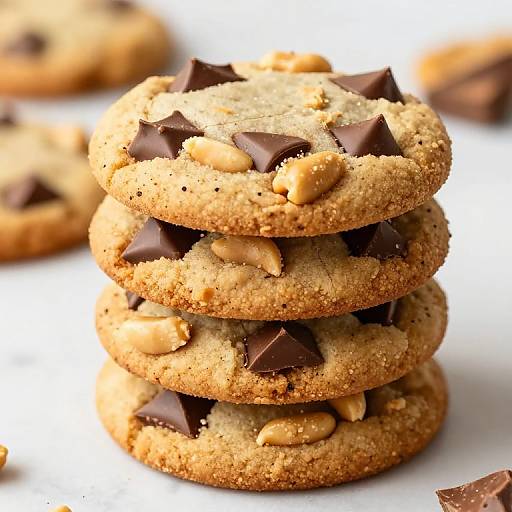 Stacks of Peanut Butter Chocolate Chunk Cookies