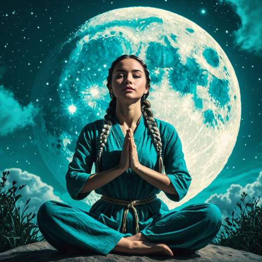 Woman Meditating Under Large Full Moon