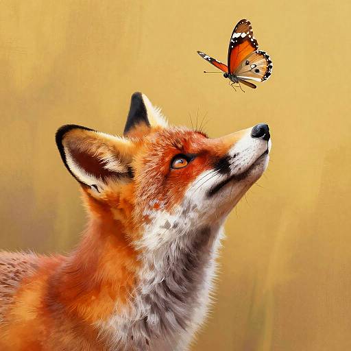 Curious Red Fox and Butterfly