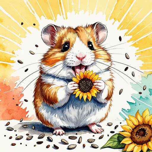 Joyful Hamster Holding Sunflower