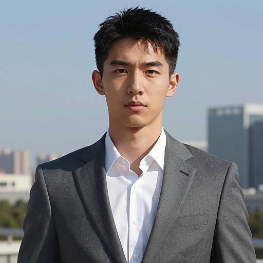 Young Asian Businessman in Grey Suit