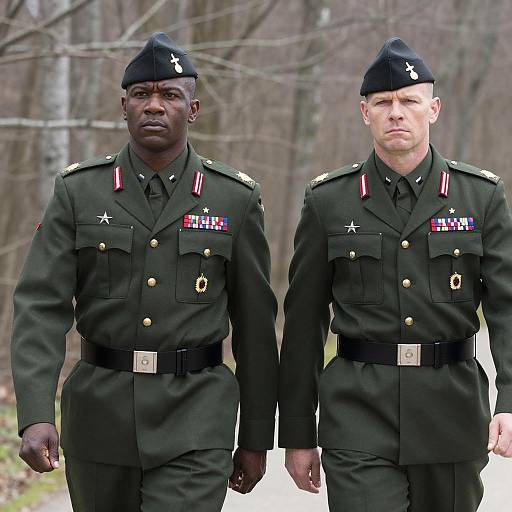 Military Officers Walking in Forest