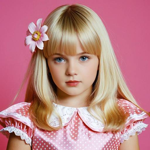 Blonde Girl in Pink Dress with Flower