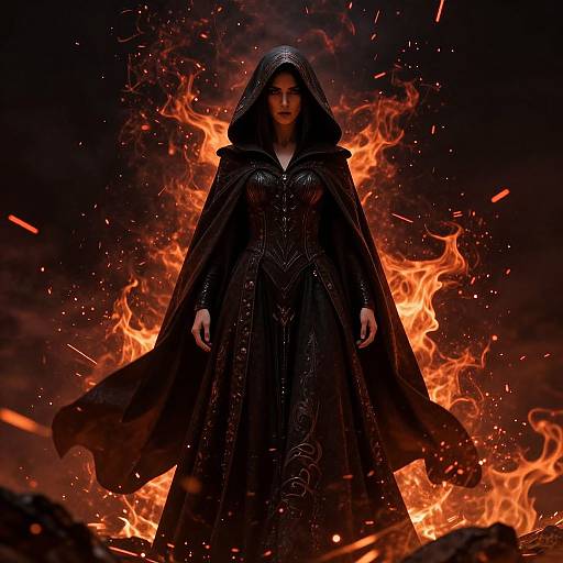Mystical Woman in Fiery Cloak