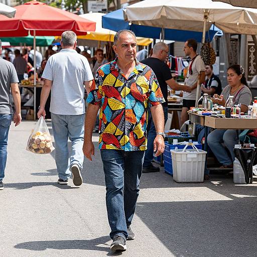 European Man Walking Through Market