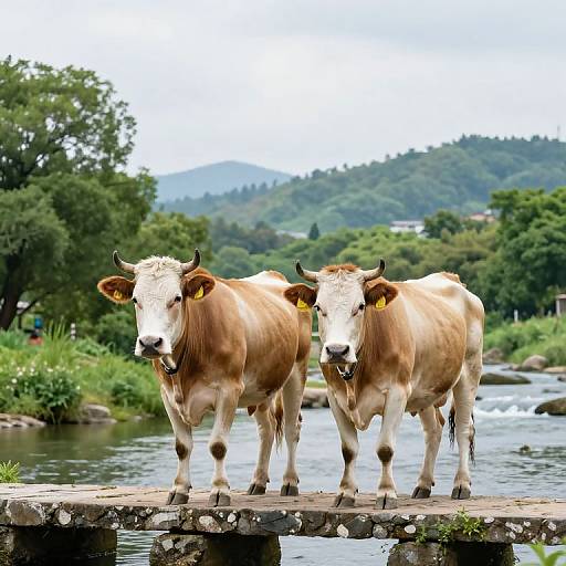 Two Cows on Stone Bridge