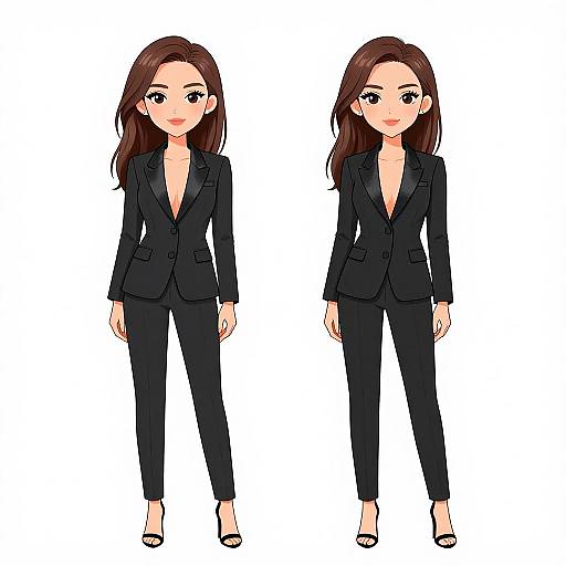 Chic Woman in Black Tailored Pantsuit