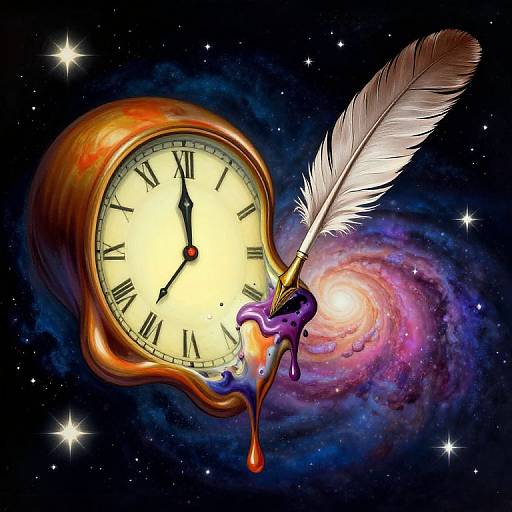 Surreal Melting Clock Quill Galaxy