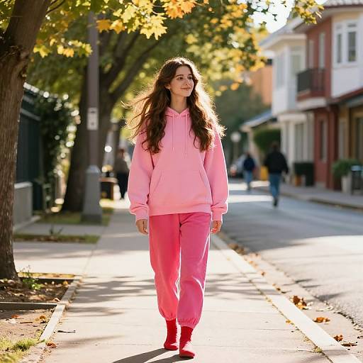 Peaceful Urban Walk in Pink Outfit