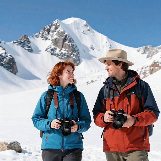 Couple Adventure in Snowy Mountains
