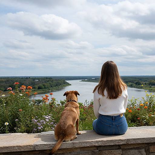 Contemplative Woman with Dog Landscape