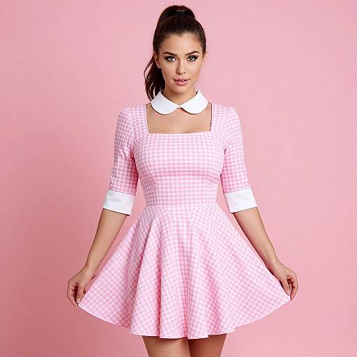 Retro Pink Gingham Mini Dress Woman