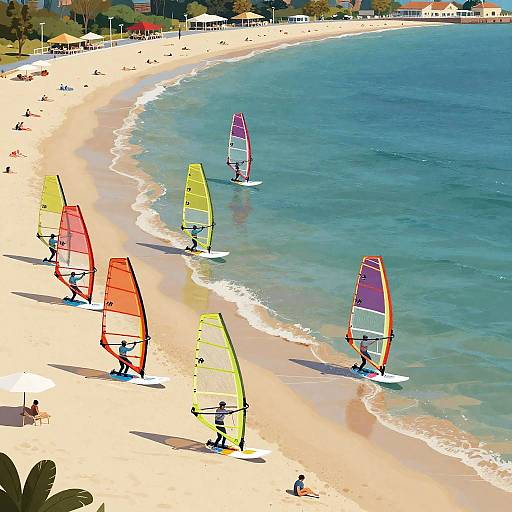 Vector Overhead Coastal Windsurfing Scene