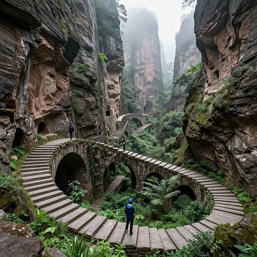 Endless Spiraling Staircases in Misty Canyon