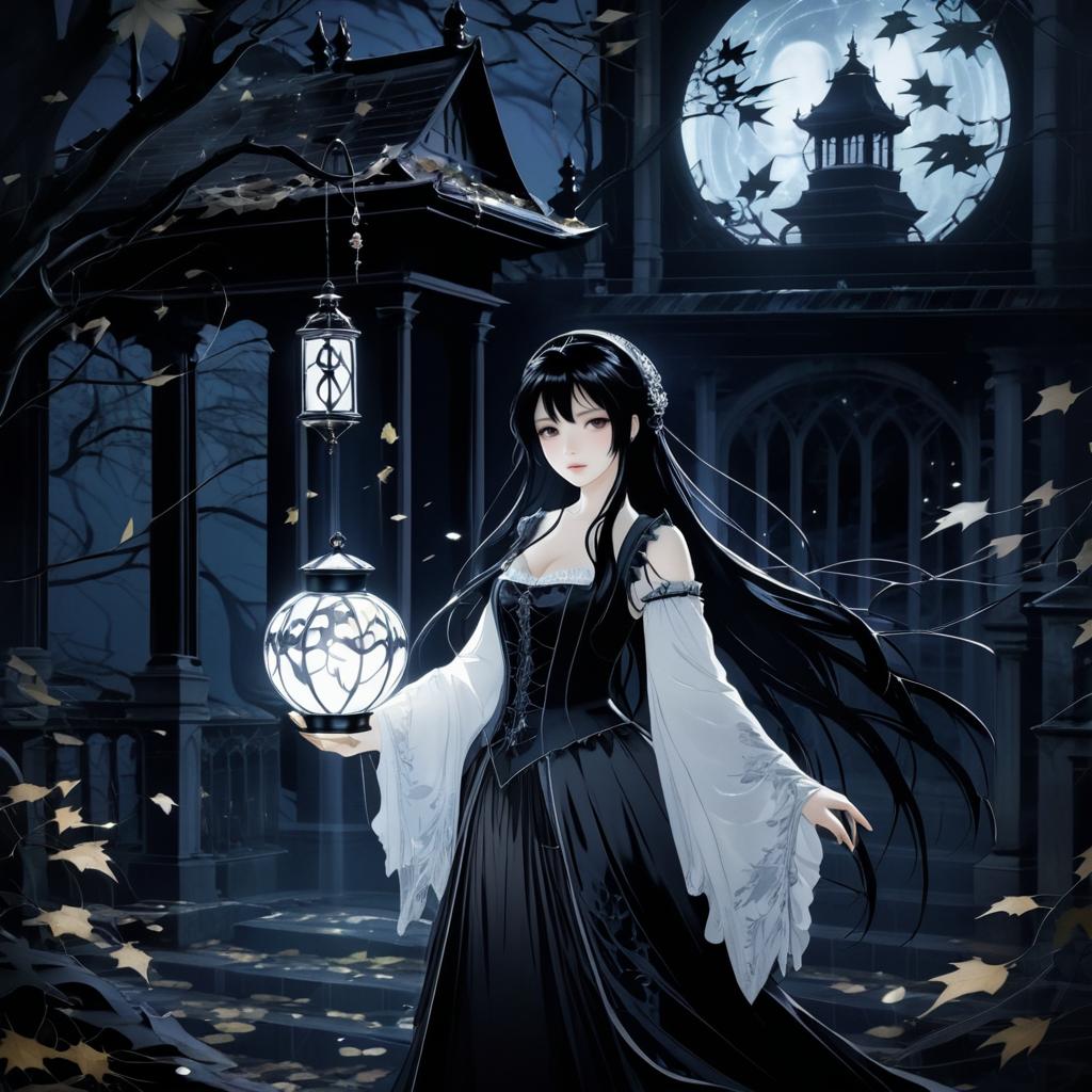 Gothic Ghostly Maiden in Abandoned Mansion