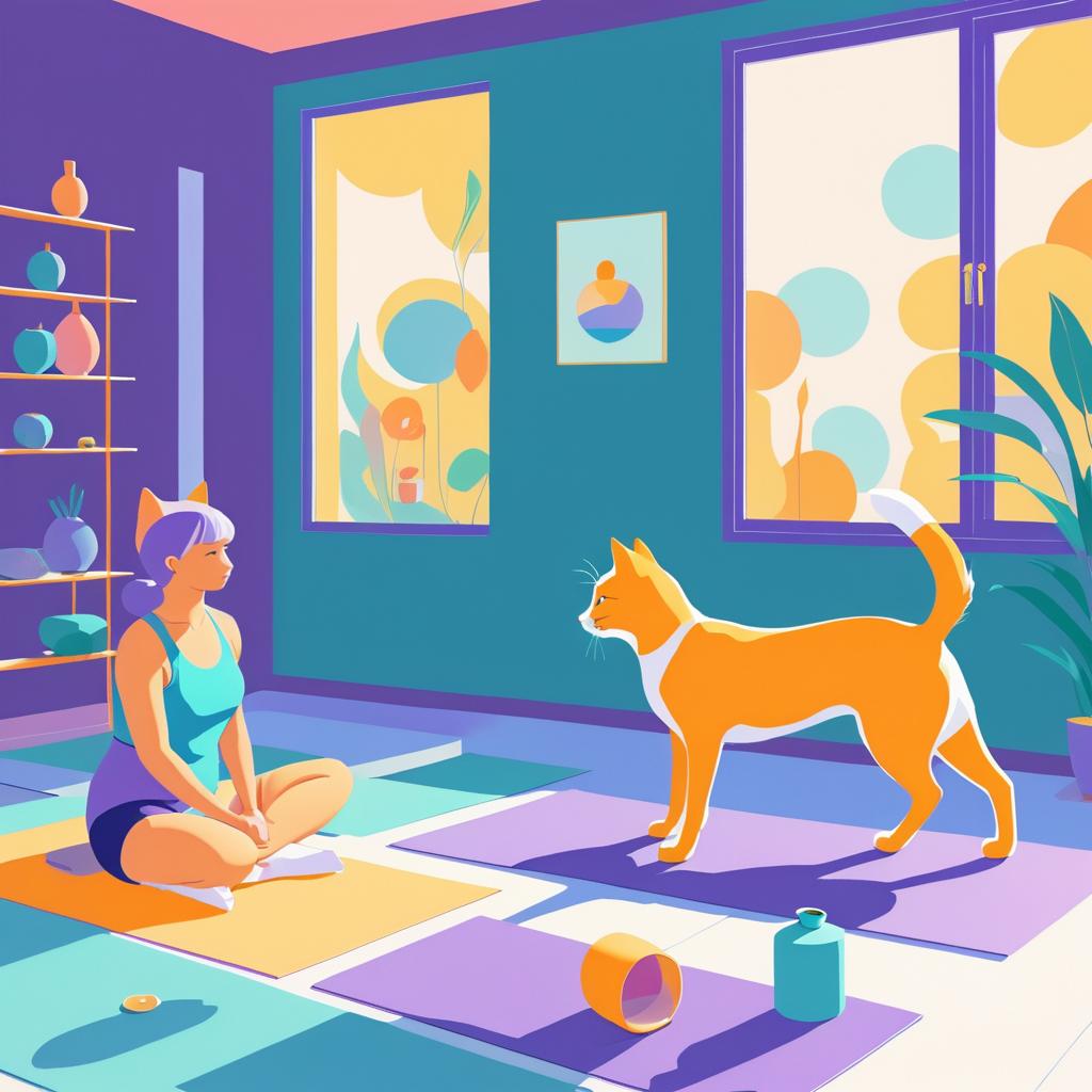 Playful Cartoon Yoga With Cat and Dog