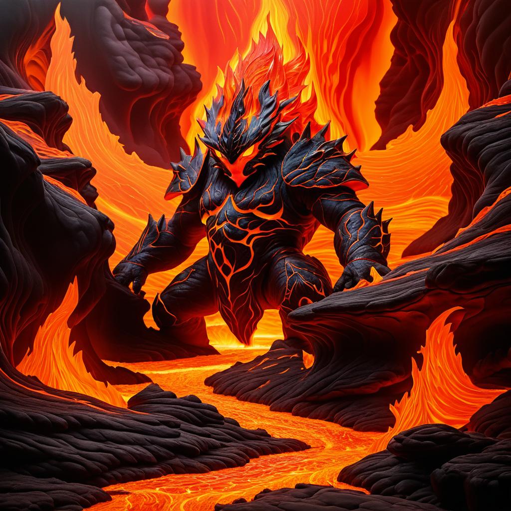 Lava Creature in Fiery Landscape