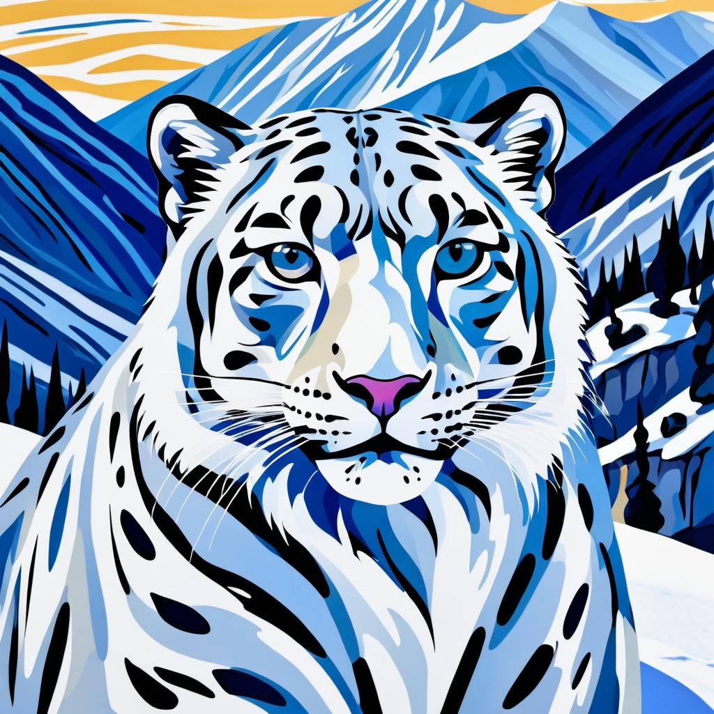 Expressionist Snow Leopard in Mountains